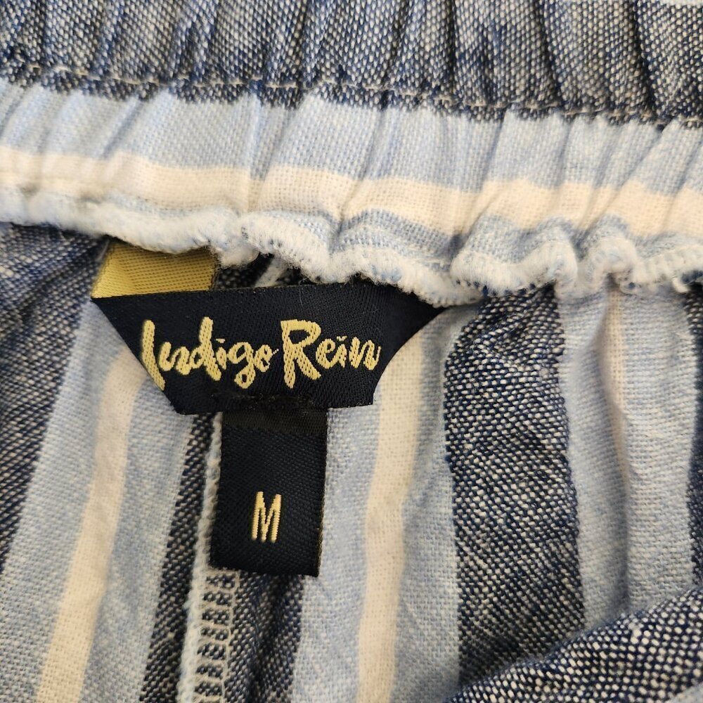 Indigo Rein Women’s SZ M Blue Stripe Linen Blend Pull On V-Waist Joggers Beach - Picture 15 of 16